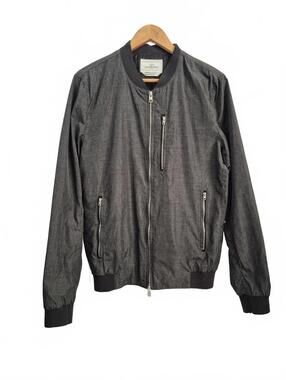 Your Neighbors Mens Heather Gray Nylon Bomber Style Jacket Zip